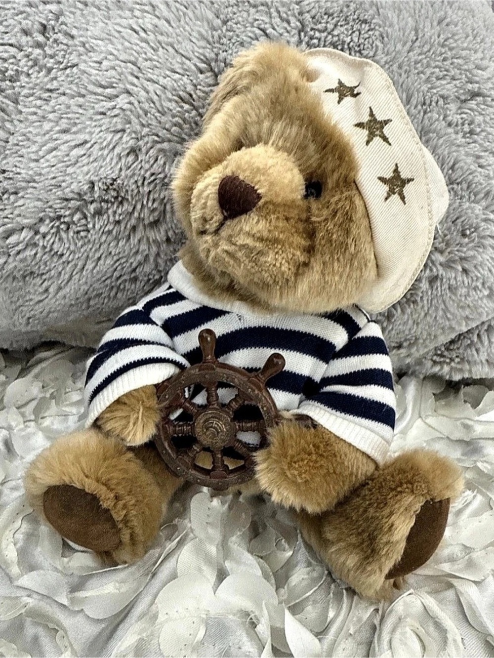 Russ Berrie RARE  Sailor  Ship Wheel 'Matey" stuffed bear plush brown tan stars